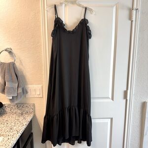 Black Ruffle Hem Slip Dress